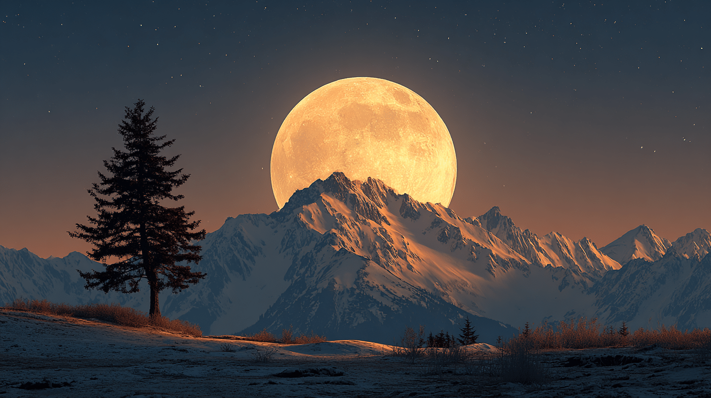 massive golden supermoon rising above snow capped 054626fb 04e4 4d97 9c33 02de6ade217c 0