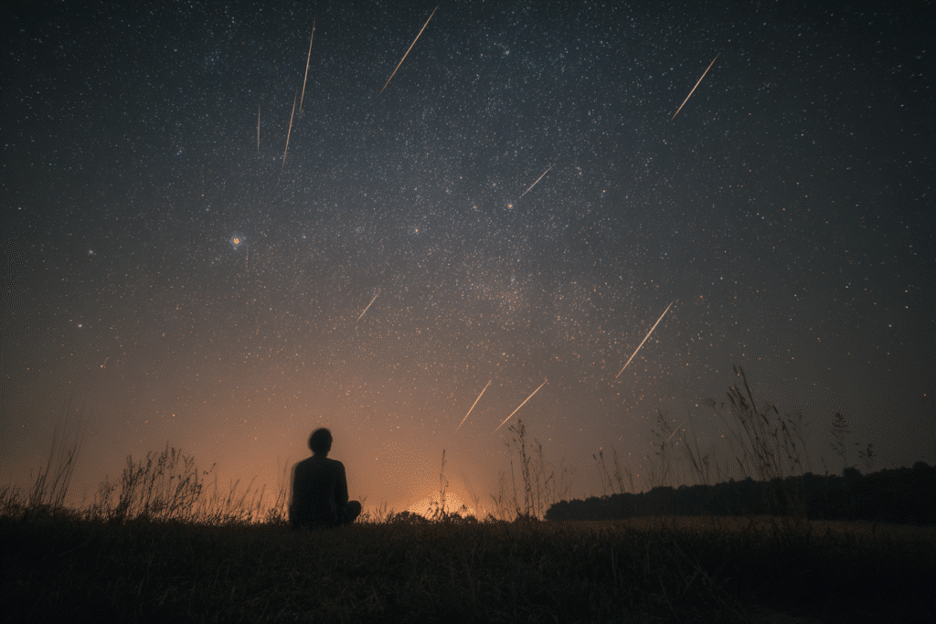 bright taurids fireball casting shadows over a desert scene with saguaro, Aldebaran glowing orange near Taurus