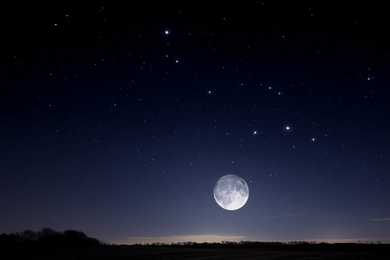 Moon drifting beside the Pleiades star cluster in Taurus,